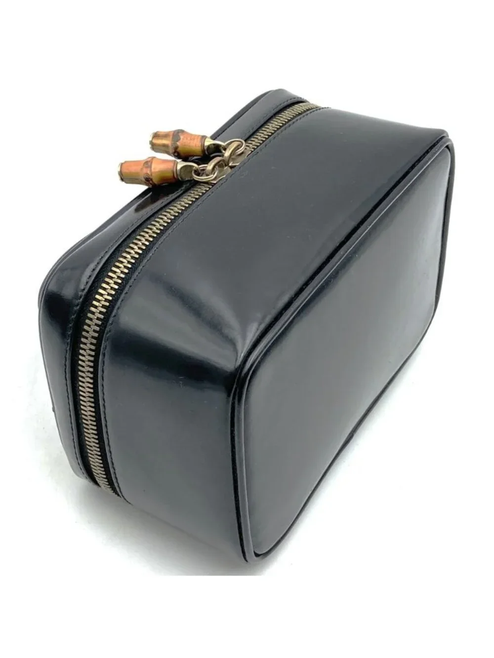 Gucci Bamboo Pouch Inventory Makeup Box Vanity Back Patent Leather Black